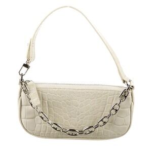 By Far Rachel Shoulder‎ Bag Off White Crocodile Embossed Leather Silver Hardware